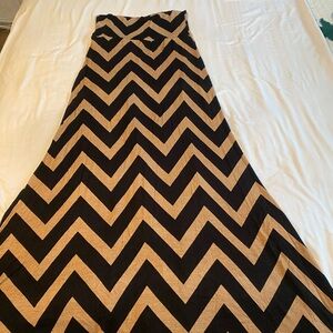 Elegant Black and Tan Chevron A-Line Skirt 44” Long